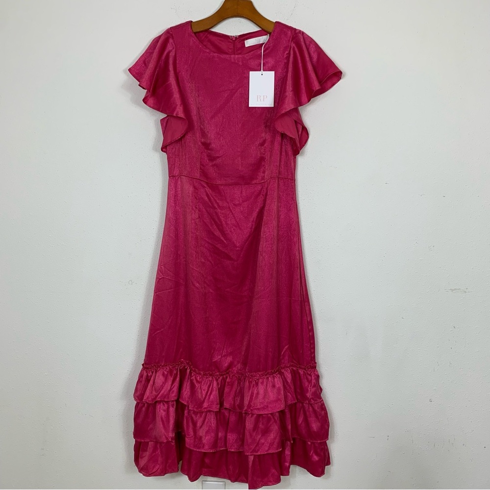 Rachel Parcell Flutter Sleeve Ruffle Pink Midi Dress NWT Sz 8 - Picture 4 of 12